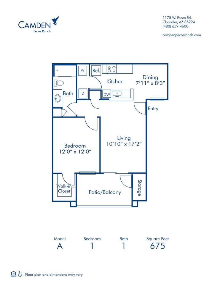 Floorplan diagram for A, showing 1 bedroom