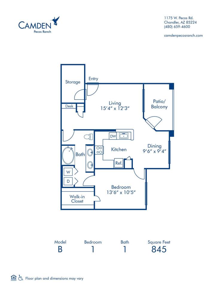 Floorplan diagram for B, showing 1 bedroom