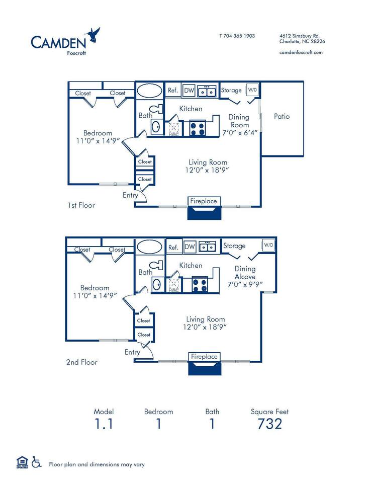 Floorplan diagram for 1.1, showing 1 bedroom