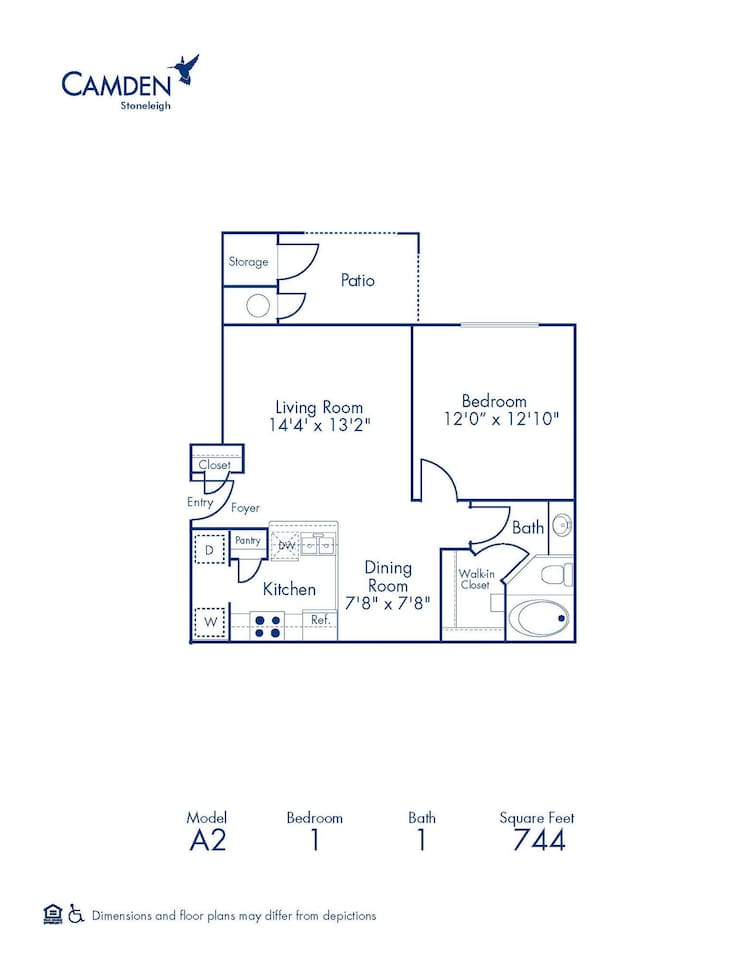 Floorplan diagram for A2, showing 1 bedroom