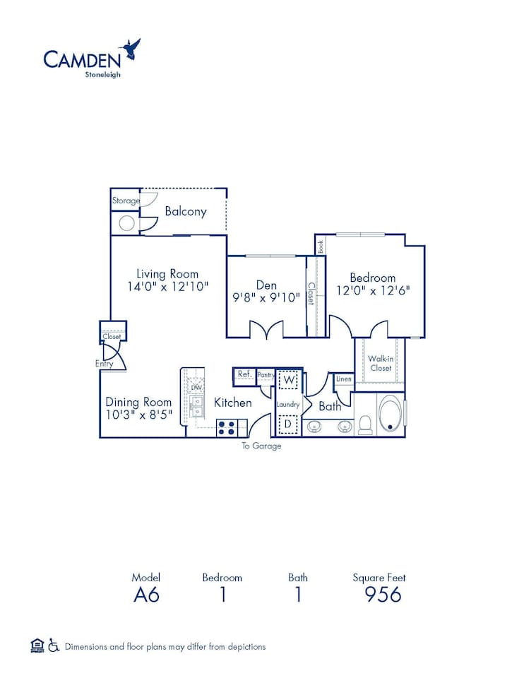 Floorplan diagram for A6, showing 1 bedroom