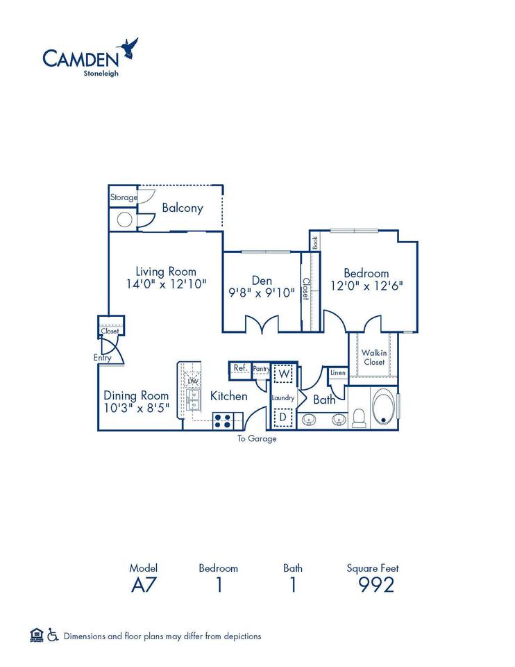 Floorplan diagram for A7, showing 1 bedroom