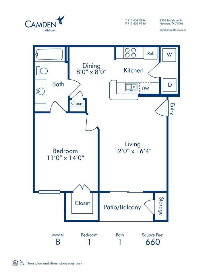 Floorplan diagram for B, showing 1 bedroom