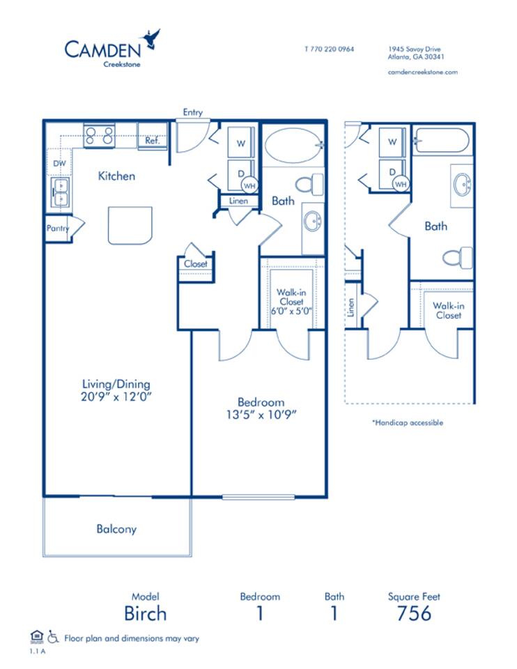Floorplan diagram for Birch, showing 1 bedroom