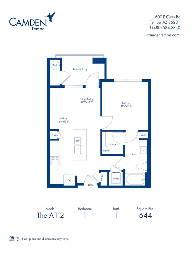 Floorplan diagram for A1.2, showing 1 bedroom