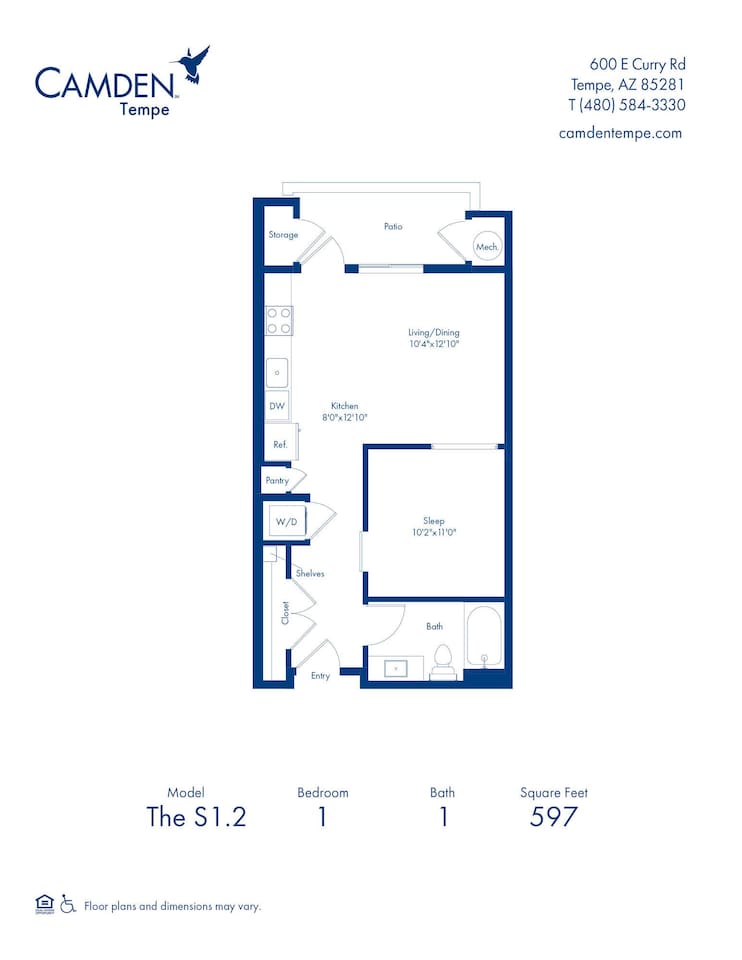 Floorplan diagram for S1.2, showing Studio