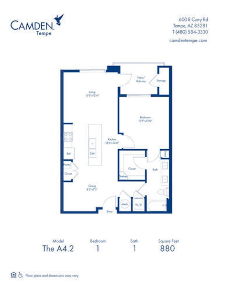Floorplan diagram for The A4.2, showing 1 bedroom
