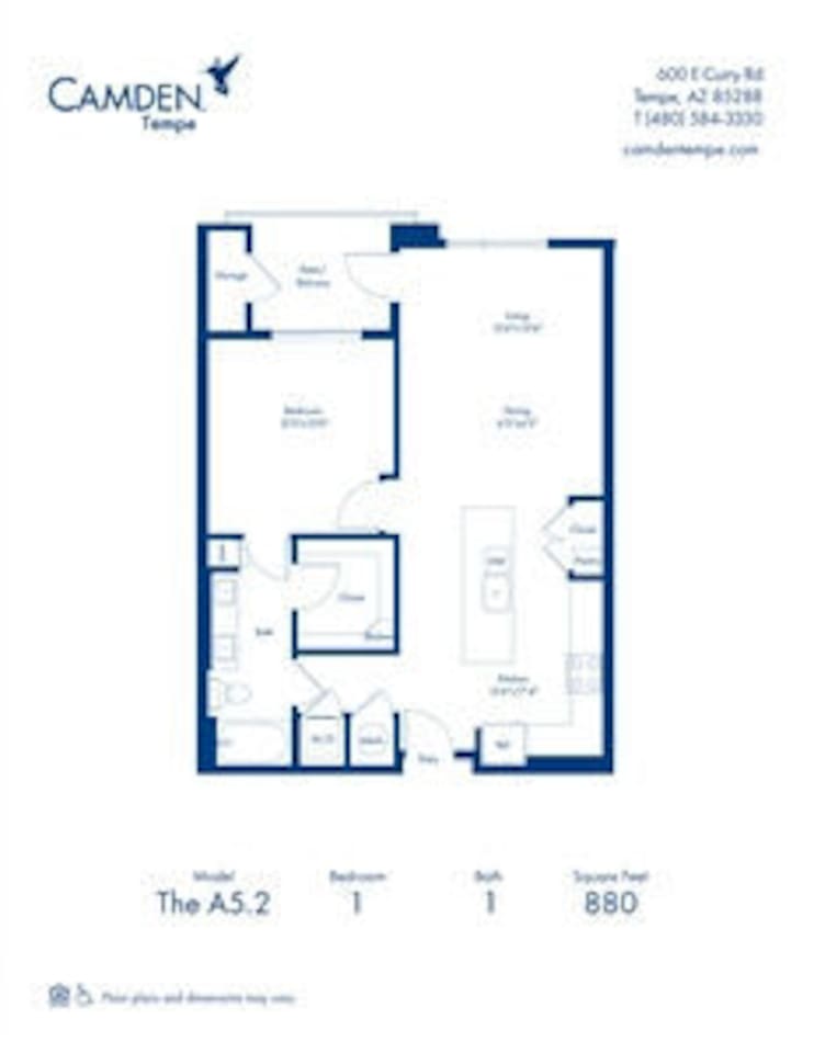 Floorplan diagram for The A5.2, showing 1 bedroom