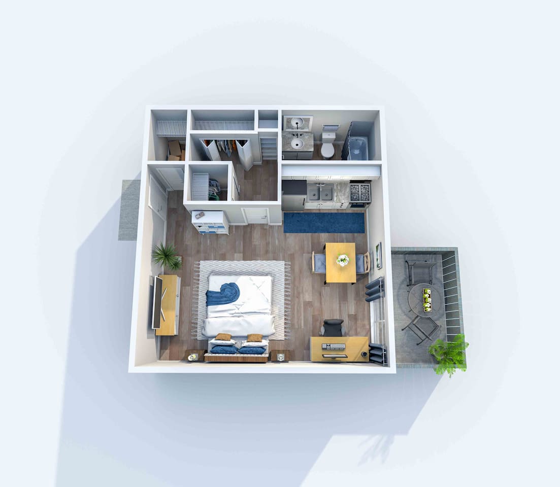 Floorplan diagram for Studio E1, showing Studio
