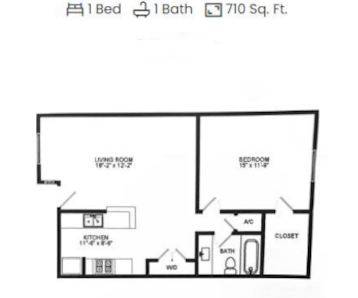 Floorplan diagram for 1X1 A10, showing 1 bedroom