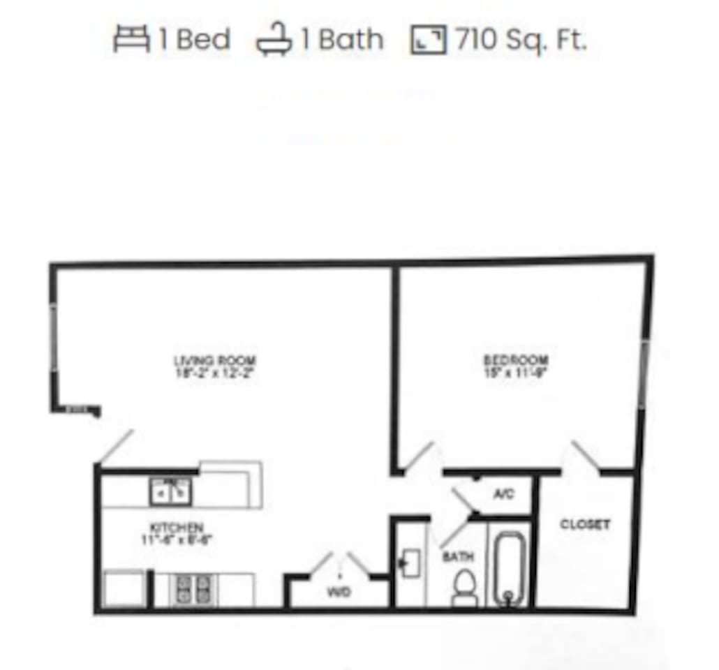 Floorplan diagram for 1X1 A9, showing 1 bedroom