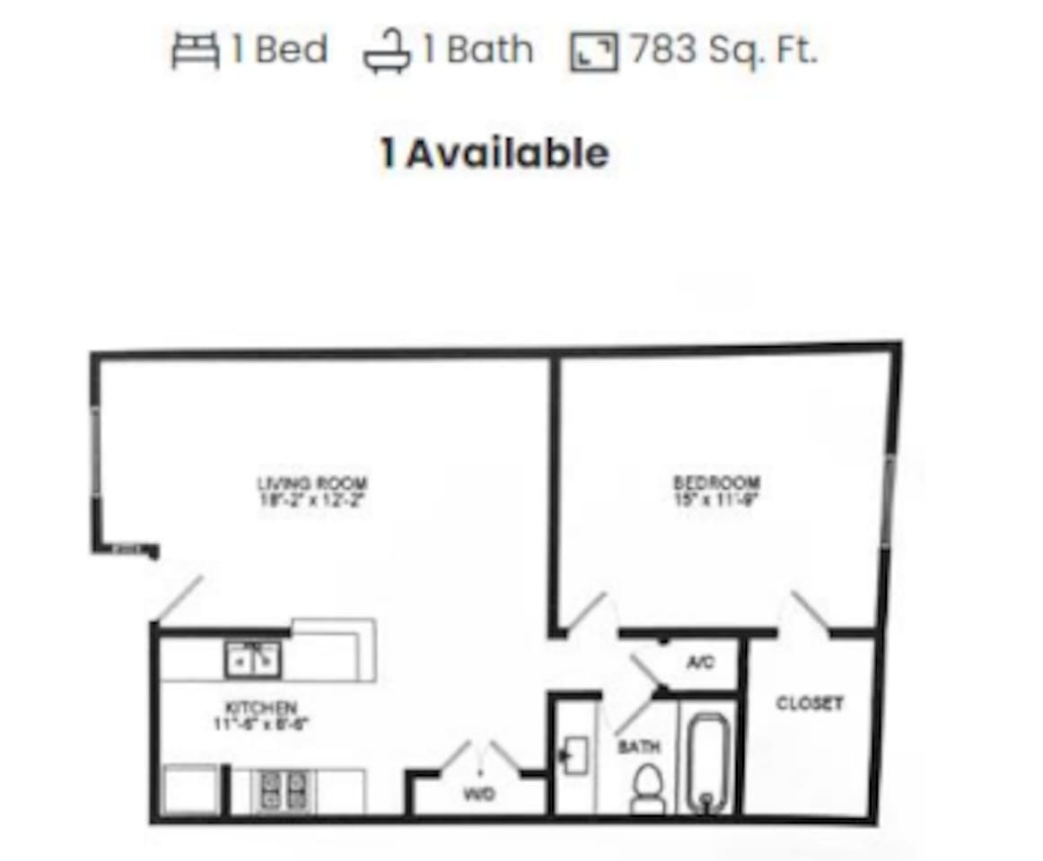 Floorplan diagram for 1x1 A17, showing 1 bedroom