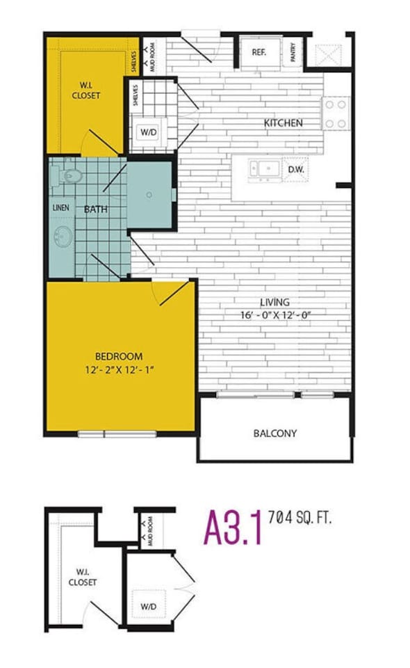 Floorplan diagram for A3, showing 1 bedroom