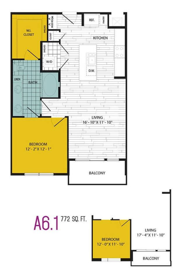 Floorplan diagram for A6, showing 1 bedroom