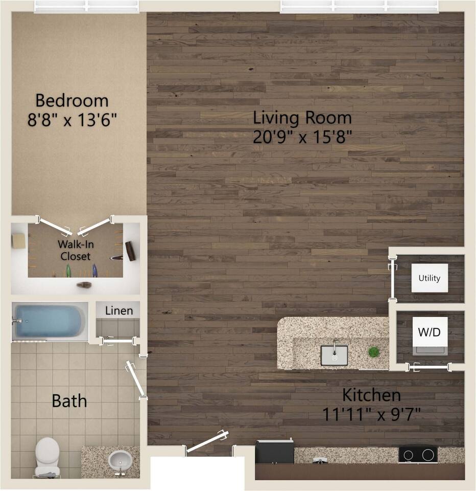 Floorplan diagram for McDowell, showing Studio