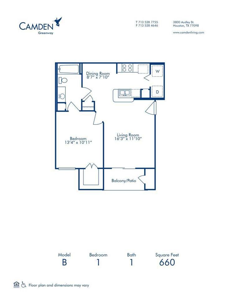 Floorplan diagram for B, showing 1 bedroom