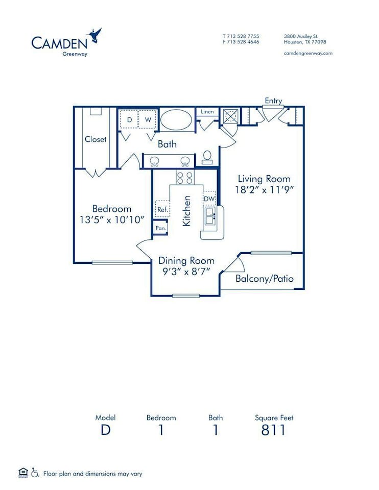 Floorplan diagram for D, showing 1 bedroom