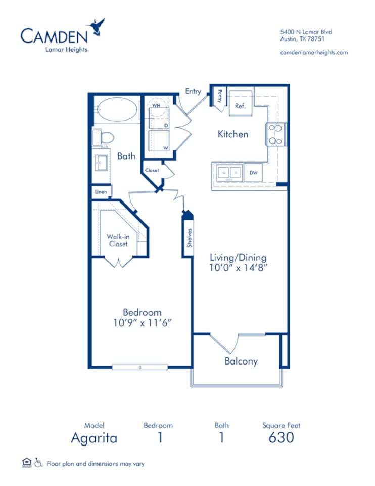 Floorplan diagram for Agarita, showing 1 bedroom