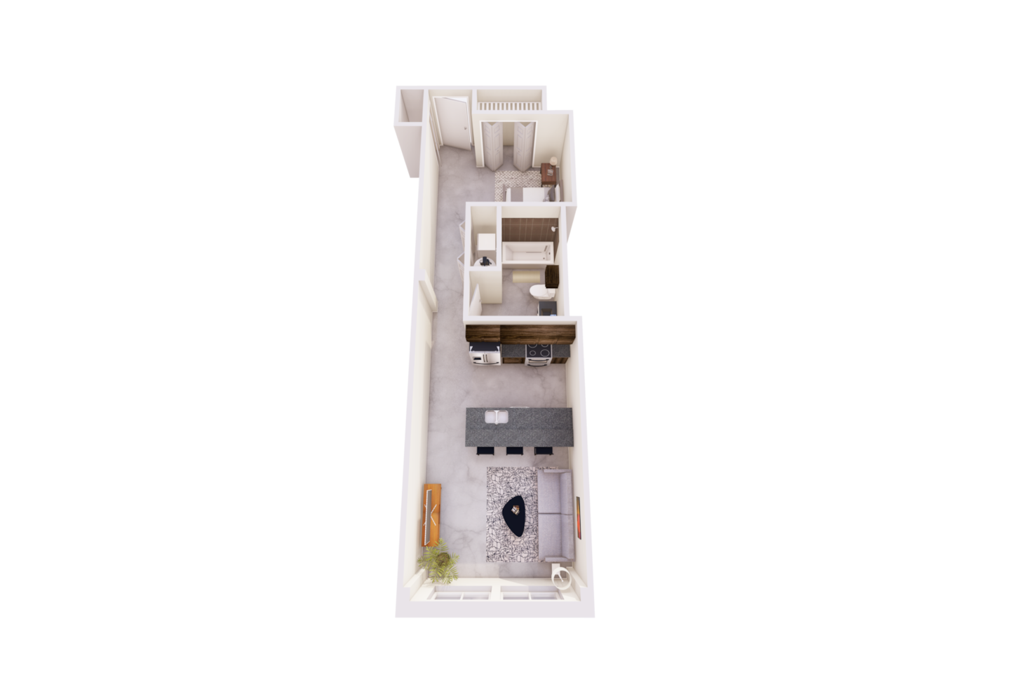 Floorplan diagram for D2, showing 1 bedroom