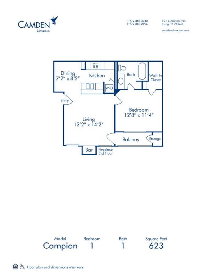 Floorplan diagram for Campion, showing 1 bedroom