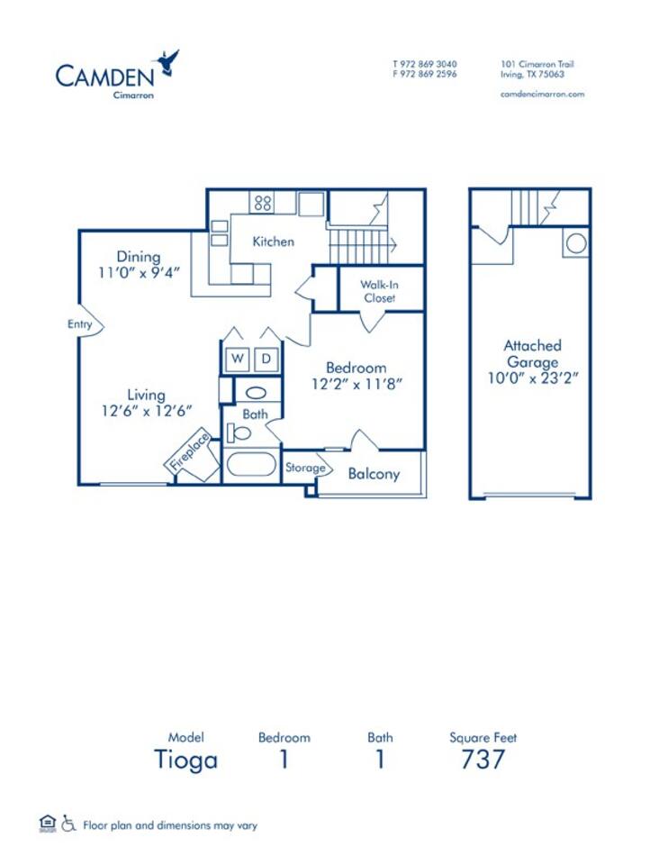 Floorplan diagram for Tioga, showing 1 bedroom