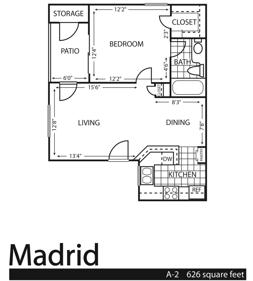 Floorplan diagram for Madrid, showing 1 bedroom