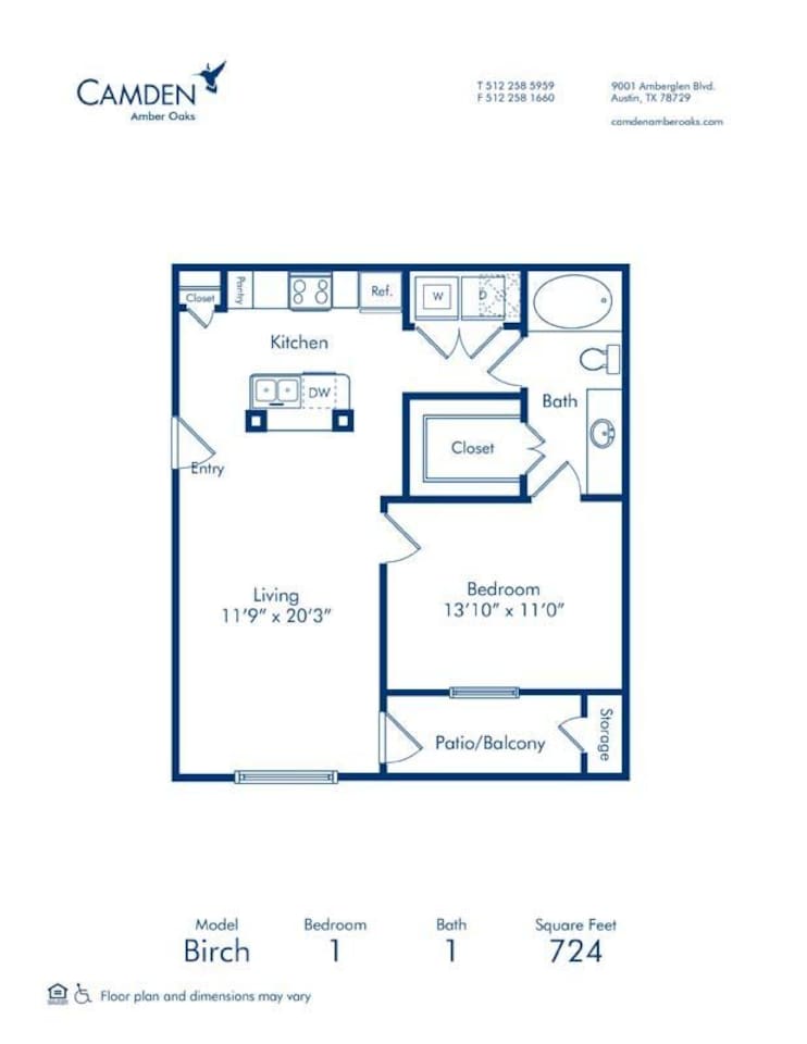 Floorplan diagram for Birch, showing 1 bedroom