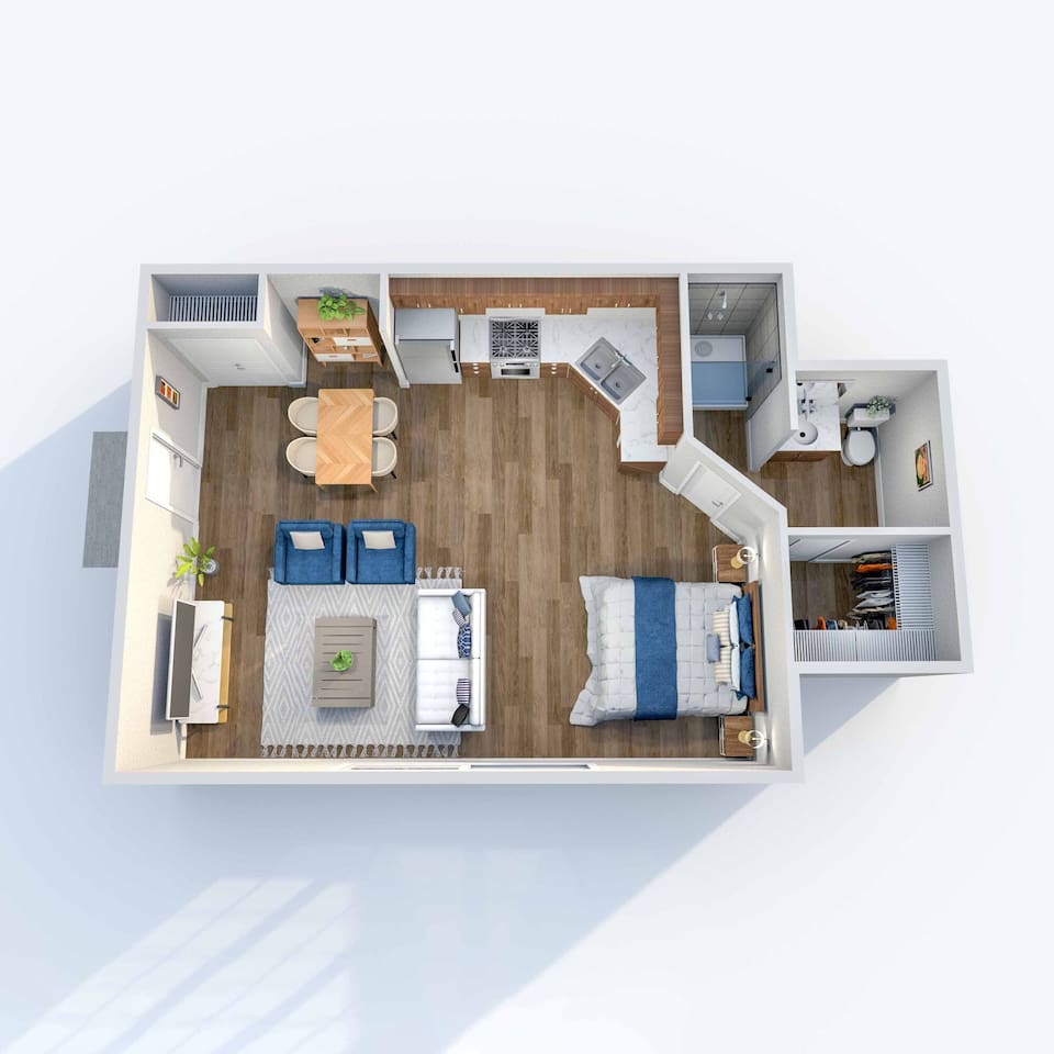Floorplan diagram for E2, showing Studio