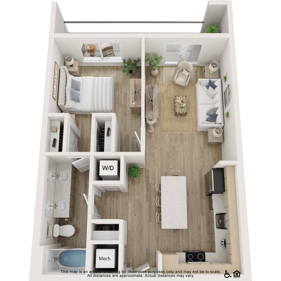 Floorplan diagram for 1B- 1x1, showing 1 bedroom