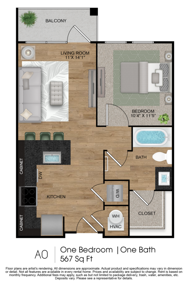 Floorplan diagram for A0, showing 1 bedroom