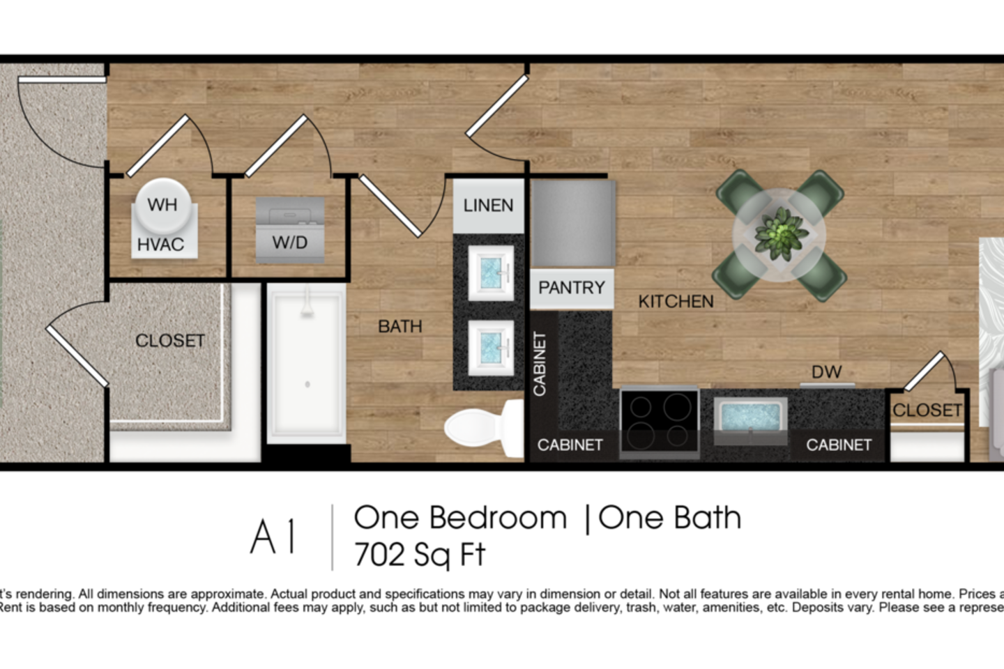 Floorplan diagram for A1, showing 1 bedroom