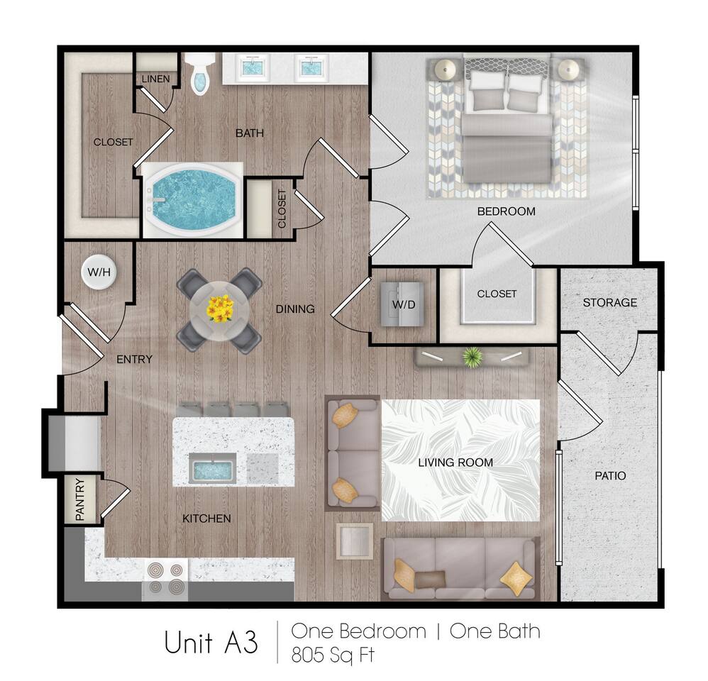 Floorplan diagram for A3, showing 1 bedroom