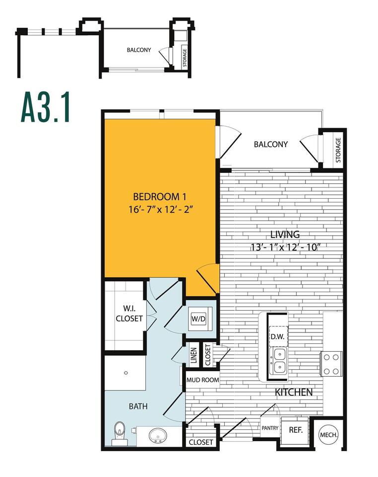 Floorplan diagram for A3, showing 1 bedroom
