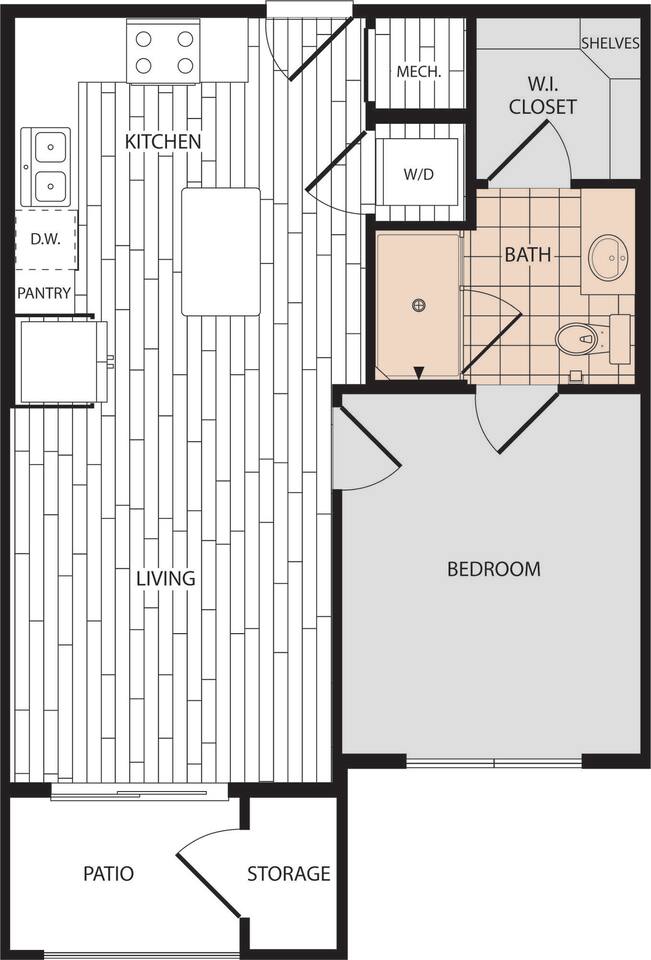 Floorplan diagram for A, showing 1 bedroom