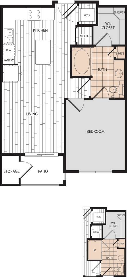 Floorplan diagram for A1S, showing 1 bedroom