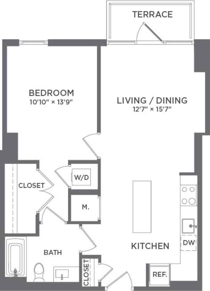 Floorplan diagram for A2A, showing 1 bedroom