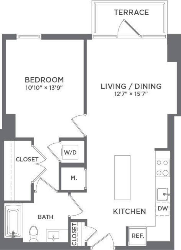 Floorplan diagram for A2B, showing 1 bedroom