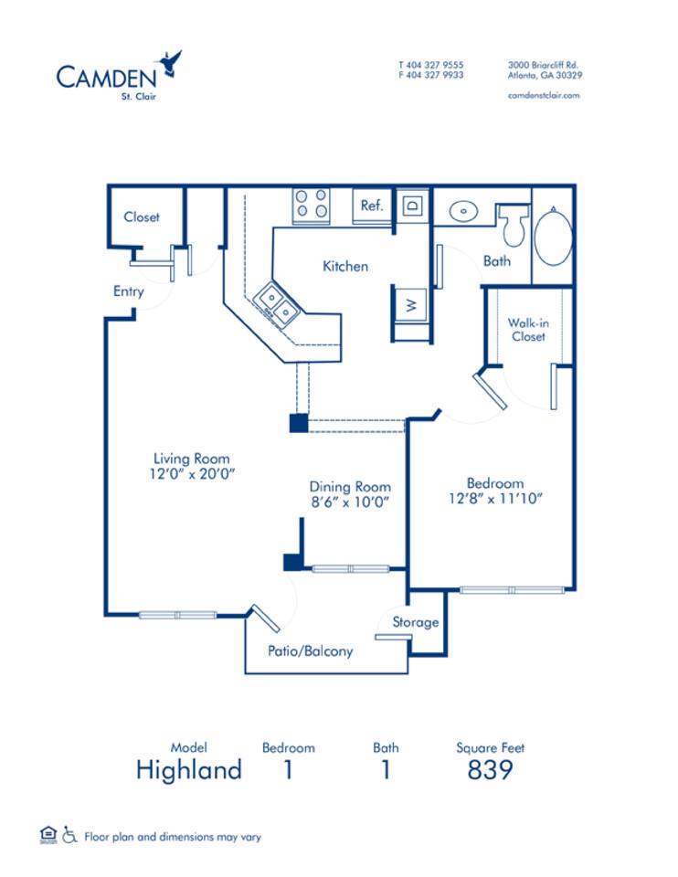 Floorplan diagram for Highland, showing 1 bedroom