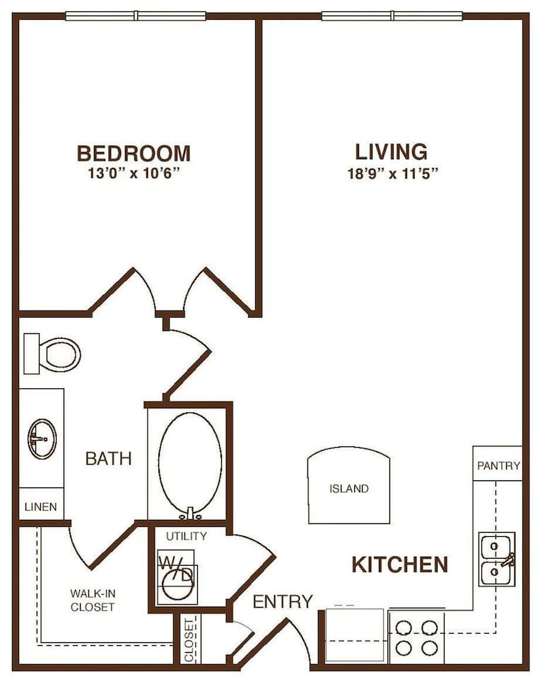 Floorplan diagram for The Chelsea, showing 1 bedroom