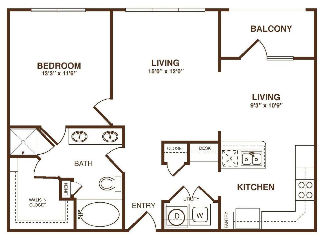 Floorplan diagram for The Langston, showing 1 bedroom