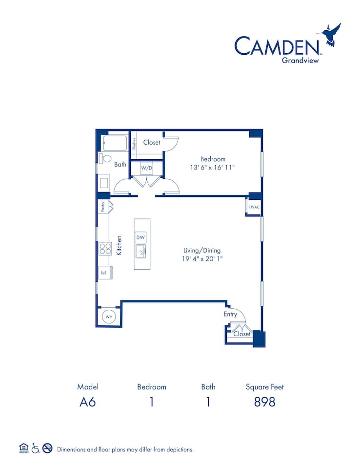 Floorplan diagram for A6, showing 1 bedroom
