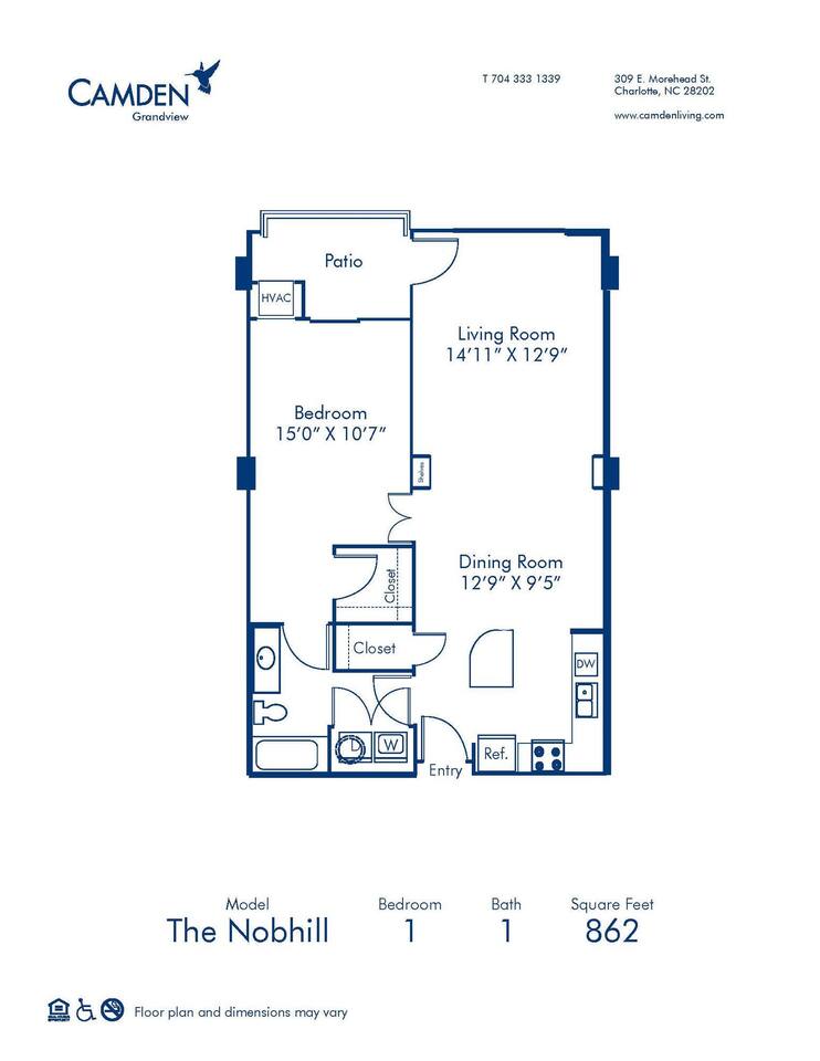 Floorplan diagram for The Nobhill, showing 1 bedroom