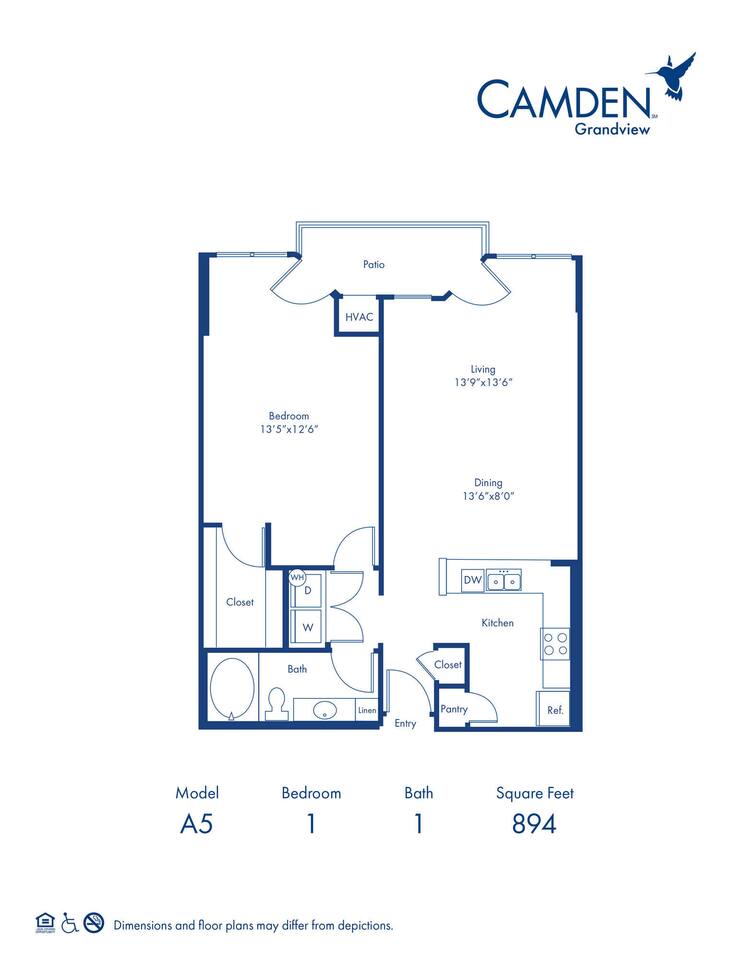 Floorplan diagram for A5, showing 1 bedroom