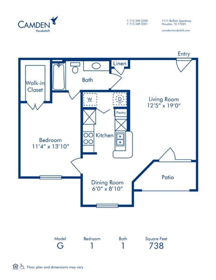 Floorplan diagram for G, showing 1 bedroom