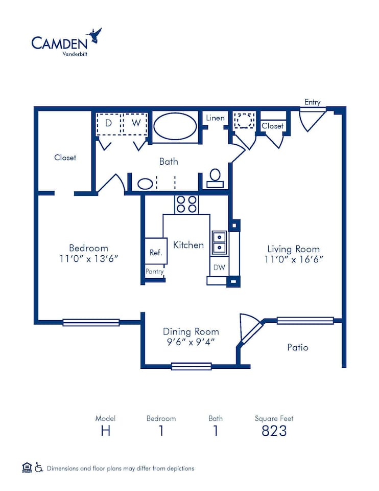 Floorplan diagram for H, showing 1 bedroom