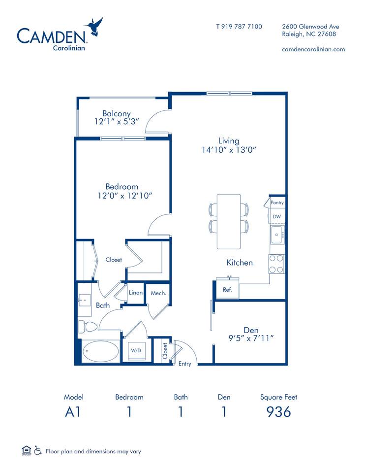 Floorplan diagram for A1, showing 1 bedroom
