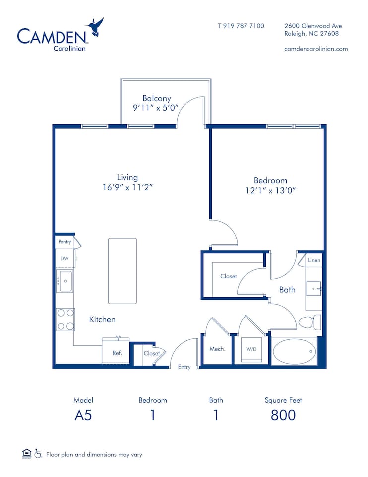 Floorplan diagram for A5, showing 1 bedroom