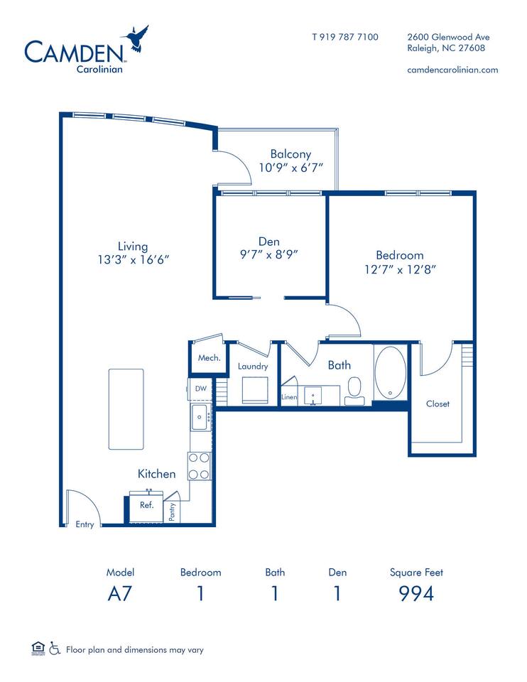 Floorplan diagram for A7, showing 1 bedroom