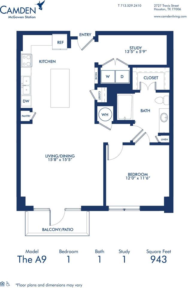 Floorplan diagram for A9, showing 1 bedroom