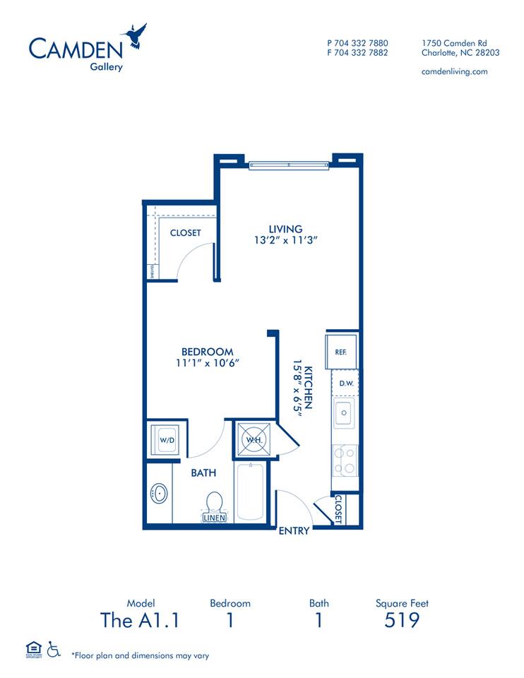 Floorplan diagram for A1.1, showing Studio